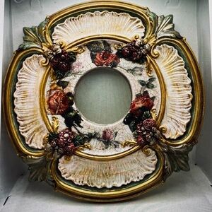 15” Hand painted Ceiling Medallion with Roses and Gold Accents